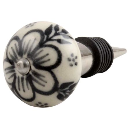 Black Leaf Round Ceramic Wine Stopper